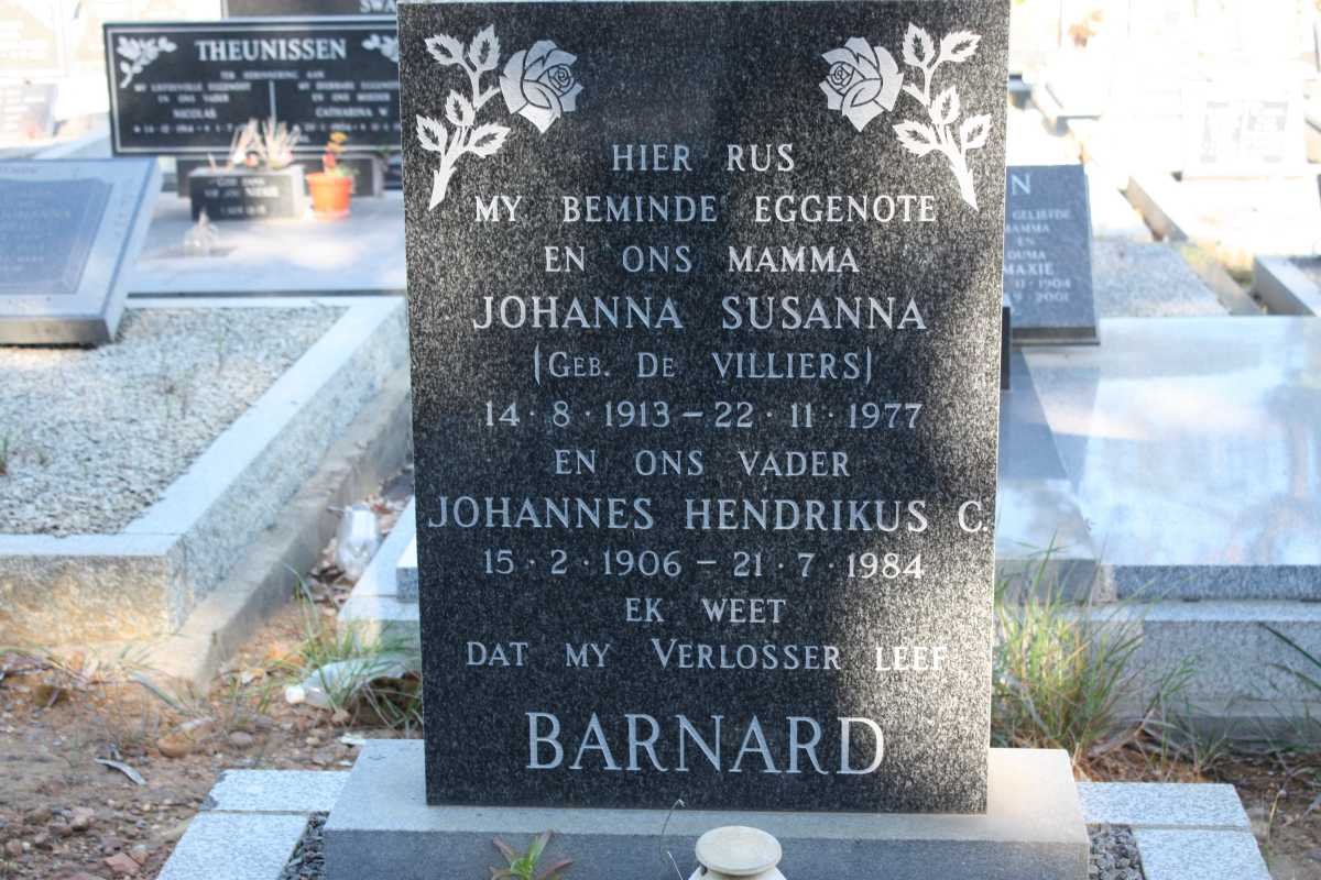 BARNARD Johannes Hendrikus C. 1906-1984 &amp; Johanna Susanna DE VILLIERS 1913-1977