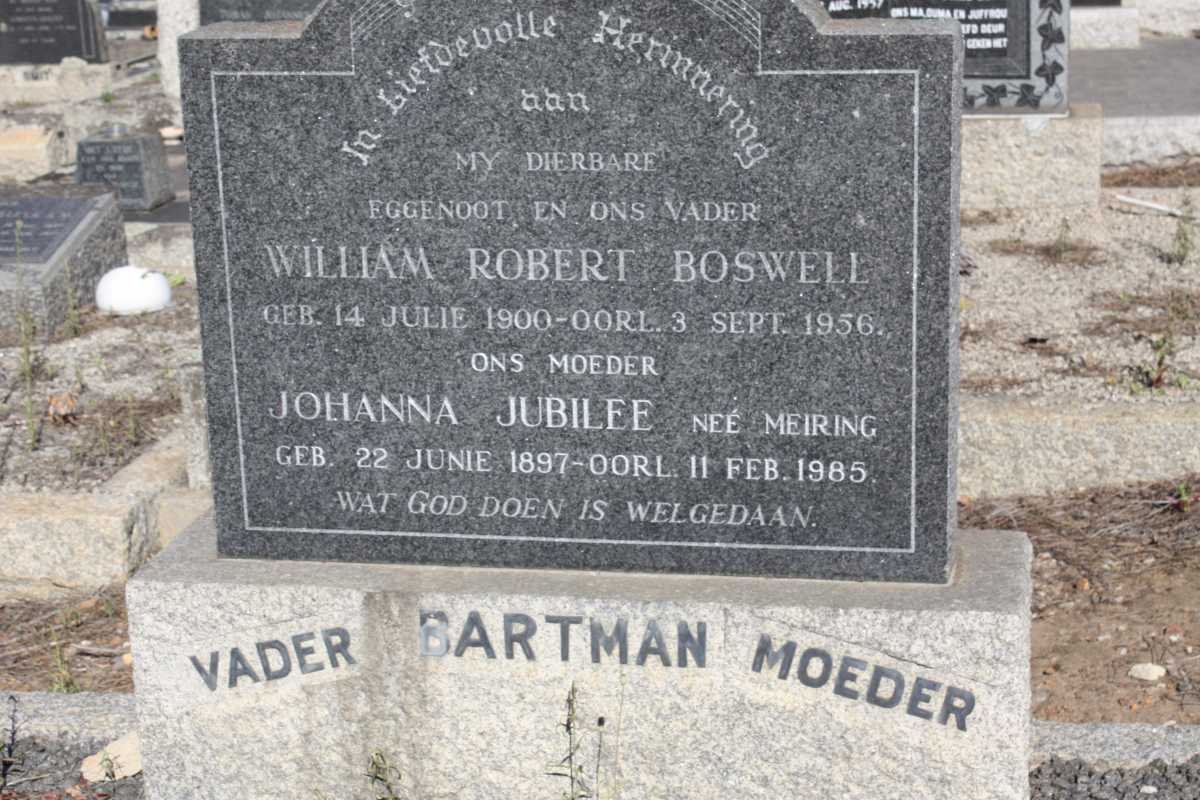 BARTMAN William Robert Boswell 1900-1956 &amp; Johanna Jubilee MEIRING 1897-1985