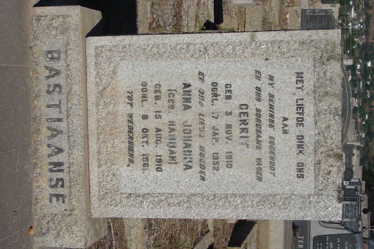 BASTIAANSE Gerrit 1910-1952 &amp; Anna Johanna HAMMAN 1910-1961
