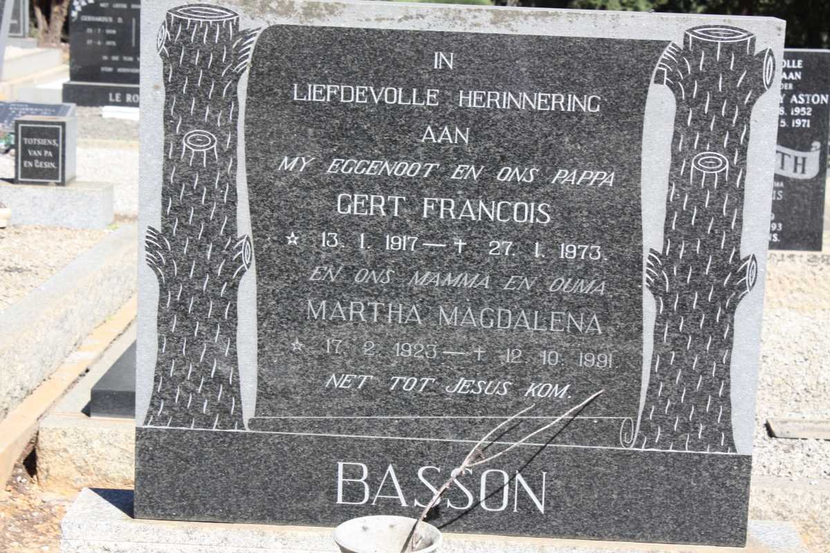 BASSON Gert  Francois 1917-1973 &amp; Martha Magdalena 1923-1991