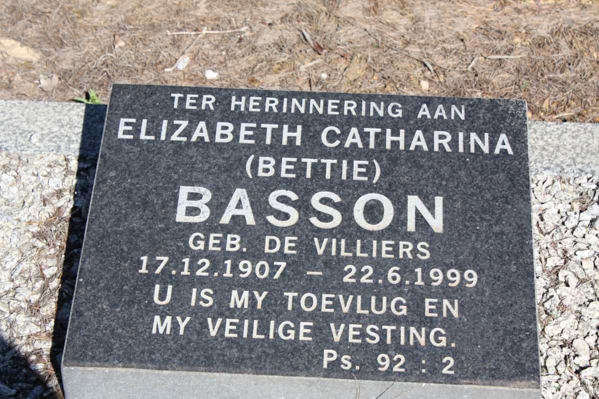 BASSON Elizabeth Catharina nee DE VILLIERS 1907-1999