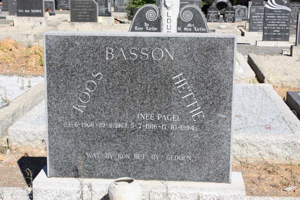 BASSON Koos 1906-1963 &amp; Hettie PAGE 1916-1994