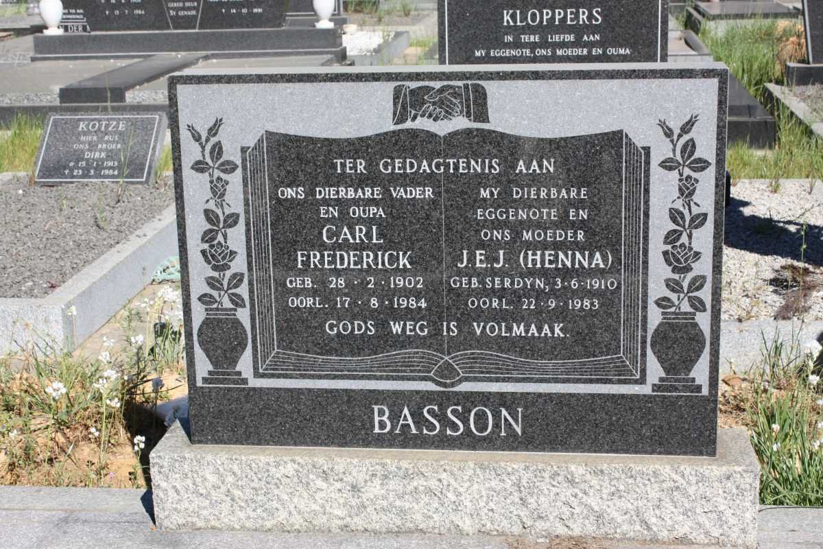BASSON Carl Frederick 1902-1984 &amp; J.E.J. SERDYN 1910-1983