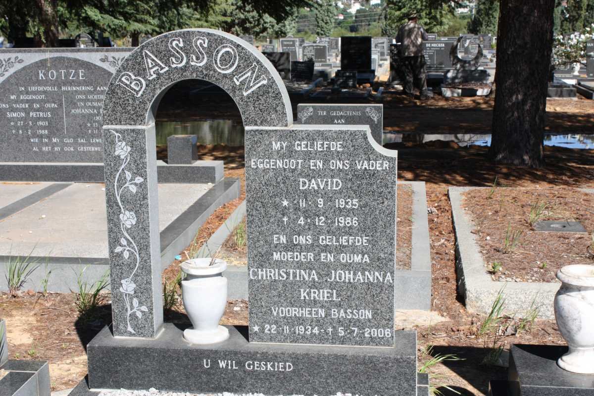 BASSON David 1935-1986 &amp; Christina Johanna formerly BASSON nee KRIEL1934-2006
