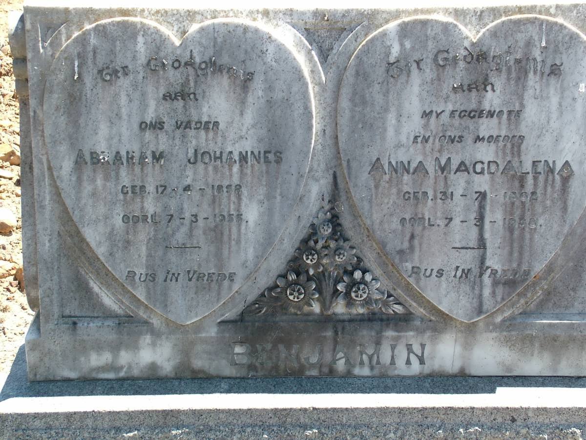 BENJAMIN Abraham Johannes 1858-1955 &amp; Anna Magdalena 1862-19??