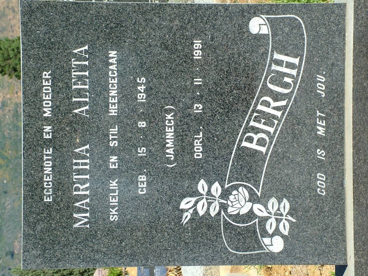 BERGH Martha Aletta nee JAMNECK 1945-1991