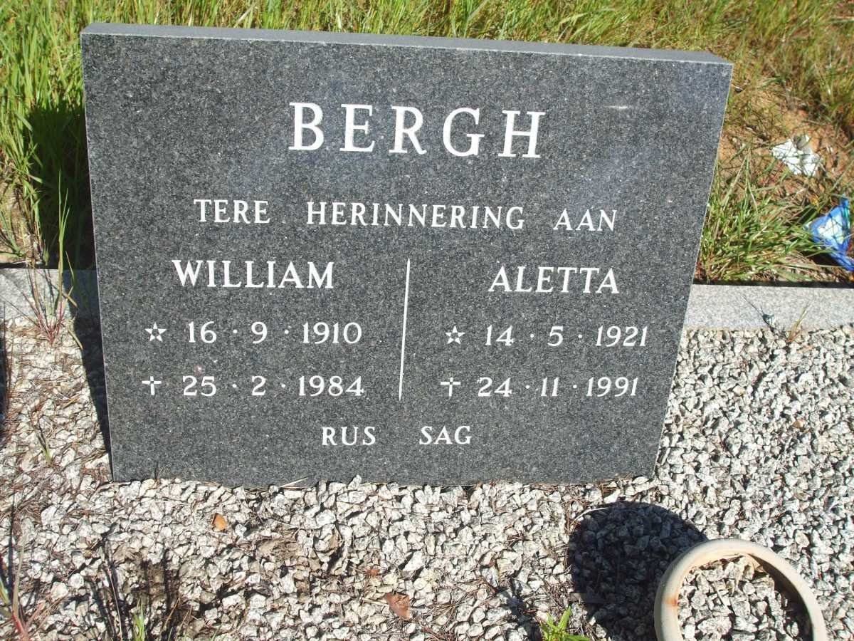BERGH William 1910-1984 &amp; Aletta 1921-1991