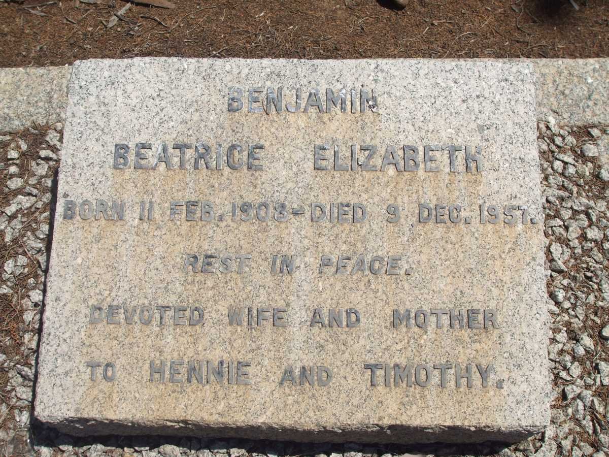 BENJAMIN Beatrice Elizabeth 1903-1957