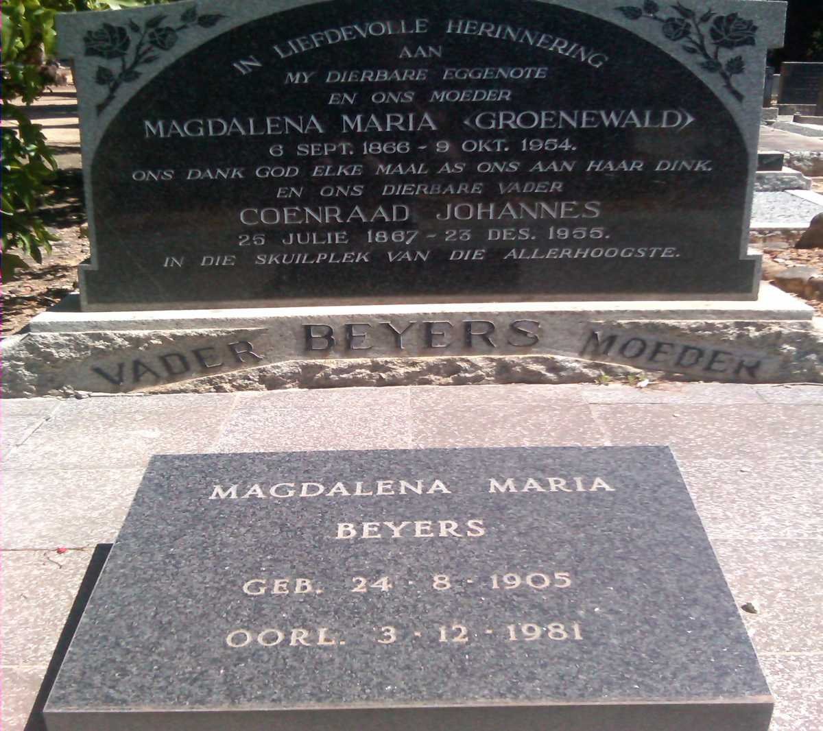 BEYERS Coenraad Johannes 1867-1955 &amp; Maria Magdalena GROENEWALD 1866-1954 :: BEYERS Magdalena Maria 1905-1981
