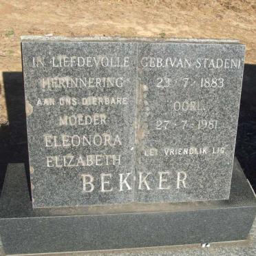 BEKKER Eleonora Elizabeth nee VAN STADEN 1883-1981