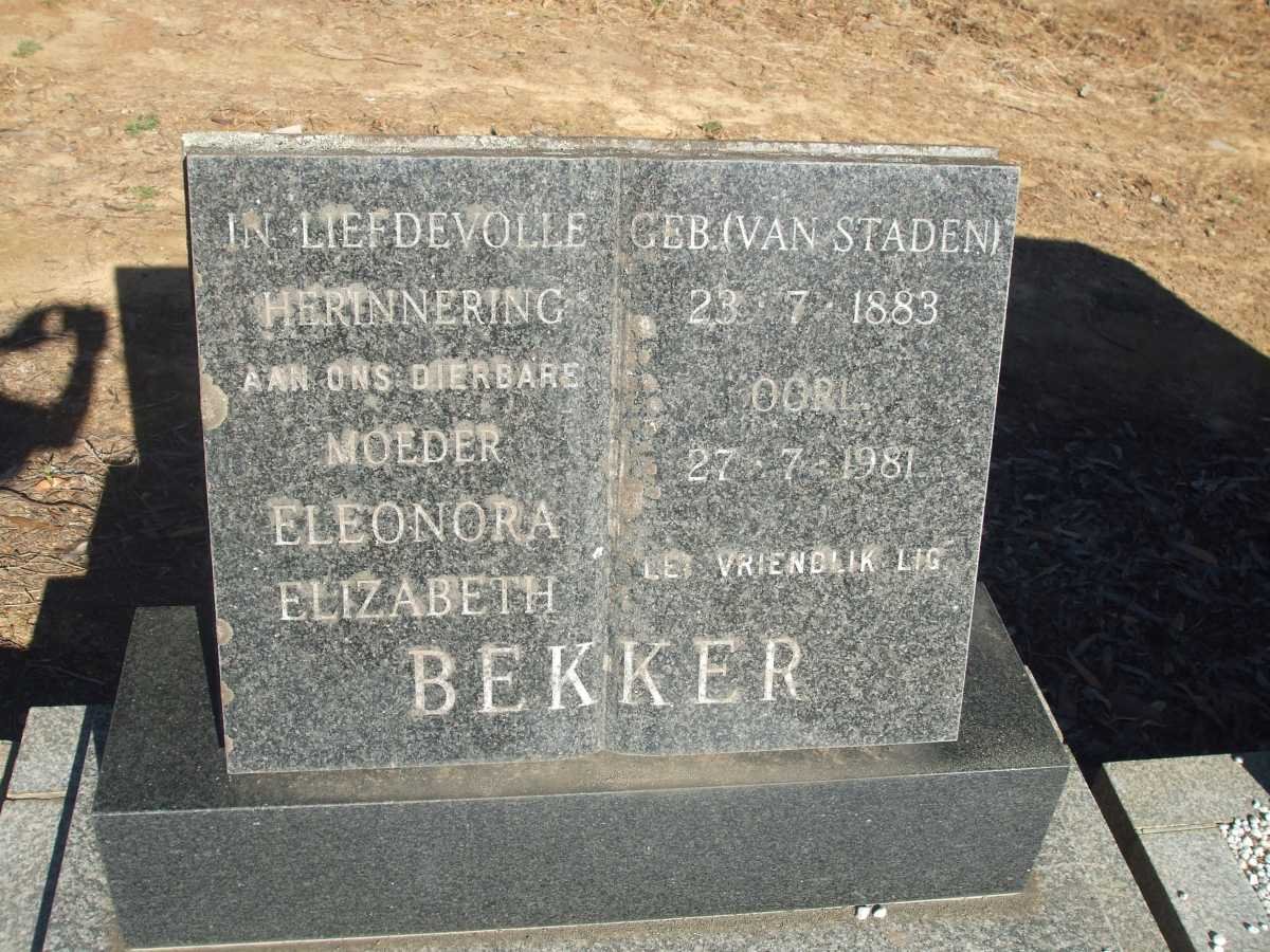 BEKKER Eleonora Elizabeth nee VAN STADEN 1883-1981