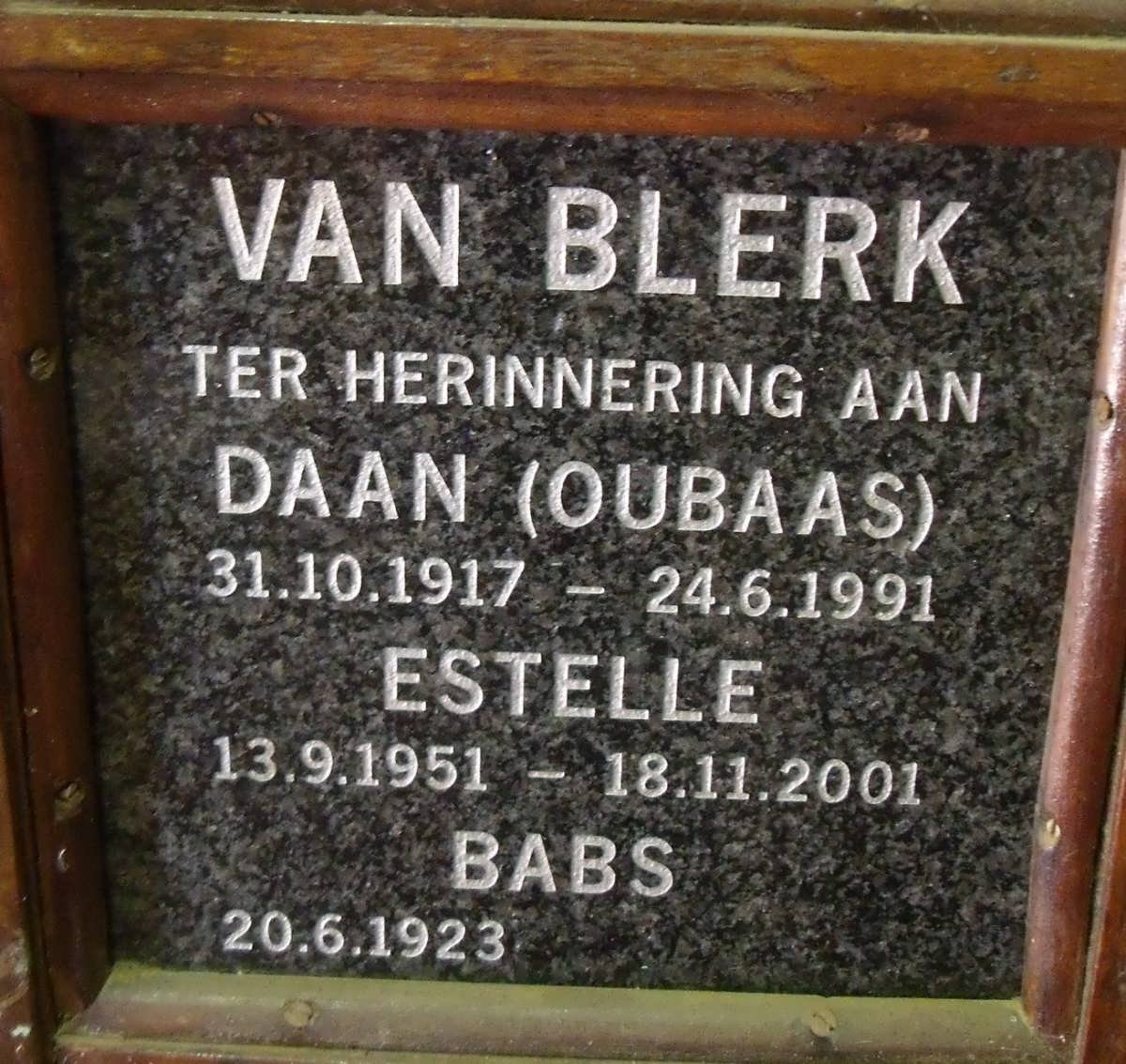 BLERK Daan, van 1917-1991 &amp; Estelle 1951-2001