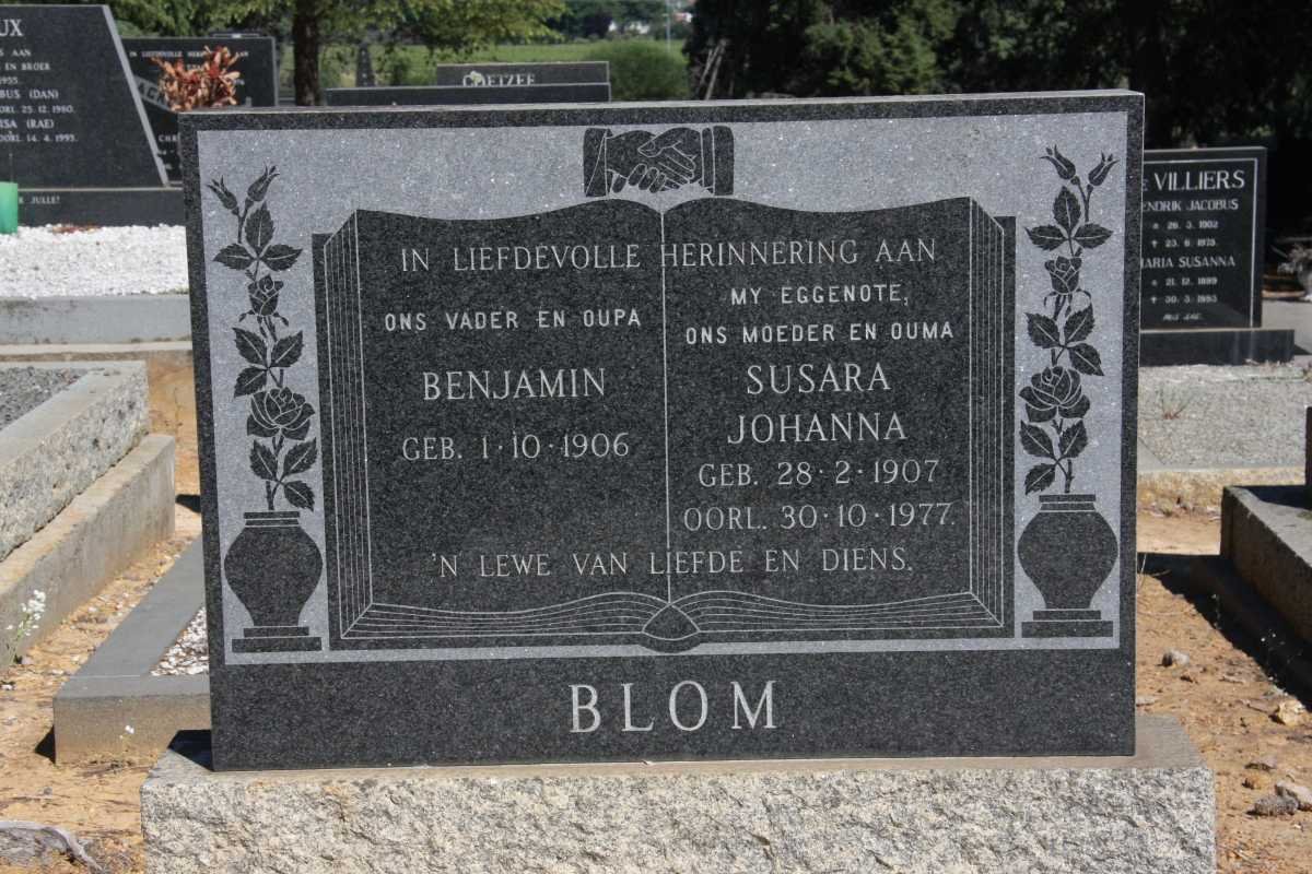 BLOM Benjamin 1906- &amp; Susara Johanna 1907-1977