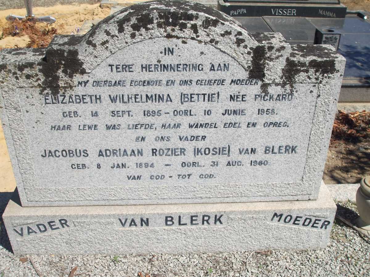 BLERK Jacobus Adriaan Rozier, van 1894-1960 &amp; Elizabeth Wilhelmina PICKARD 1895-1958