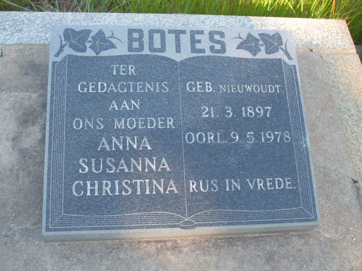 BOTES Anna Susanna Christina nee NIEUWOUDT 1897-1978