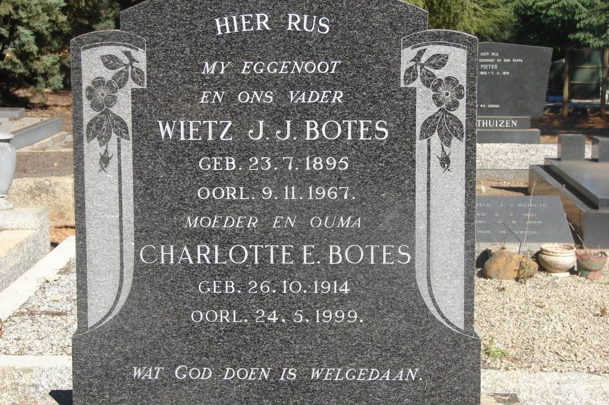 BOTES Wietz J.J. 1895-1967 &amp; Charlotte E. 1914-1999