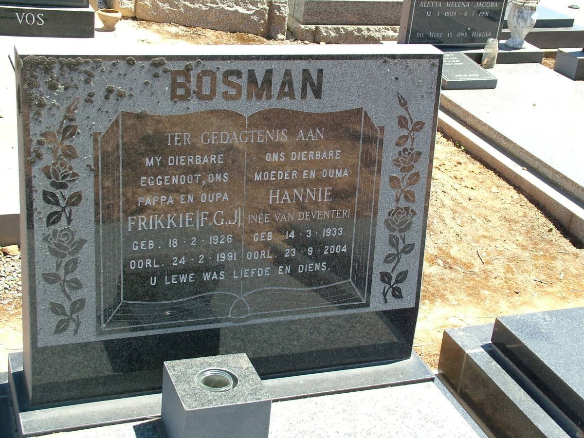 BOSMAN F.G.J. 1926-1991 &amp; Hannie VAN DEVENTER 1933-2004