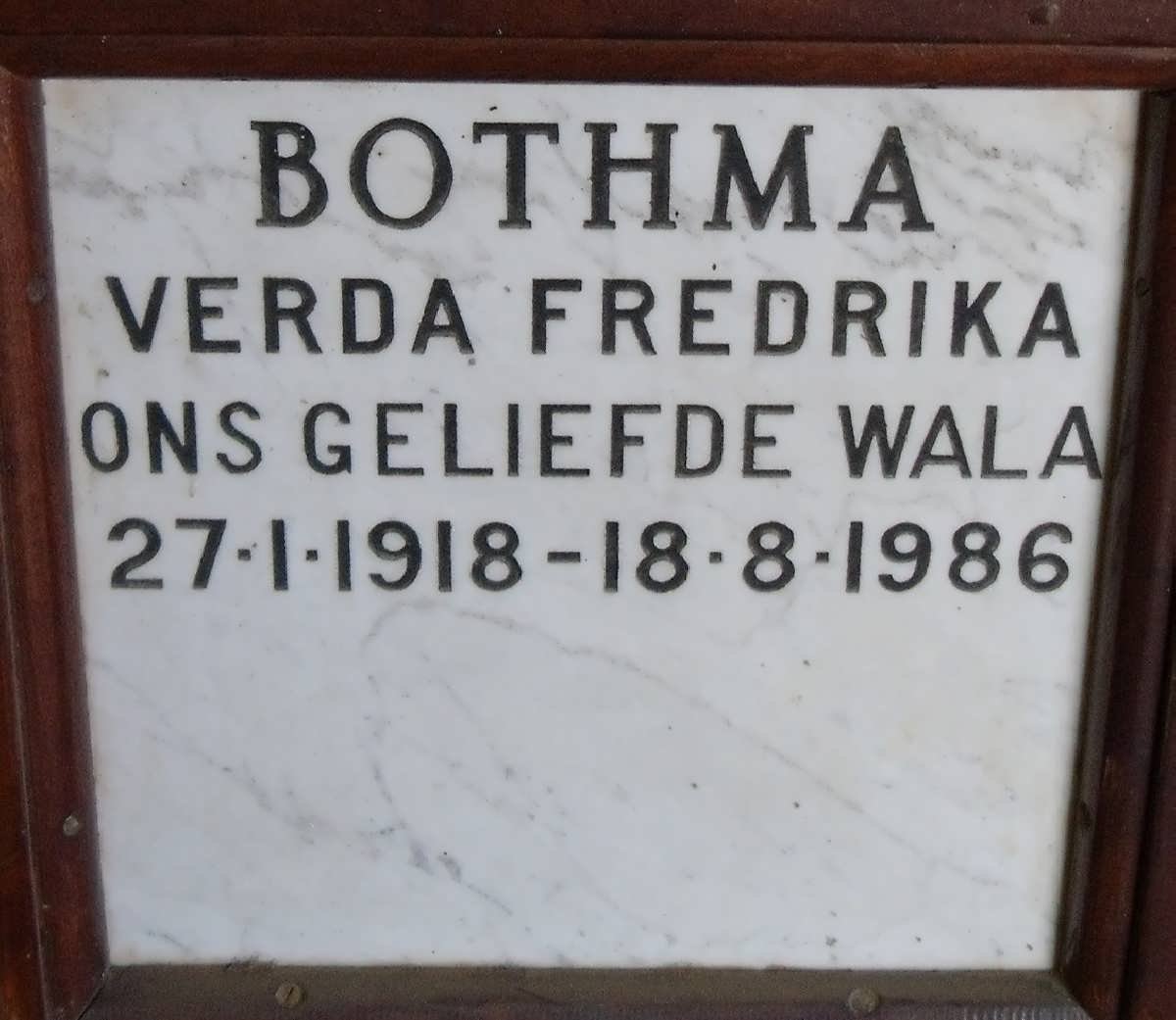 BOTHMA Verda Fredrika 1918-1986