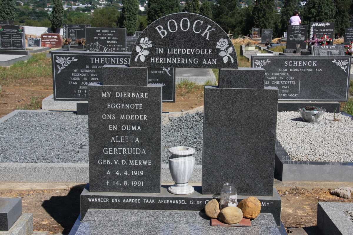 BOOCK Aletta Gertruida nee V.D. MERWE 1919-1991