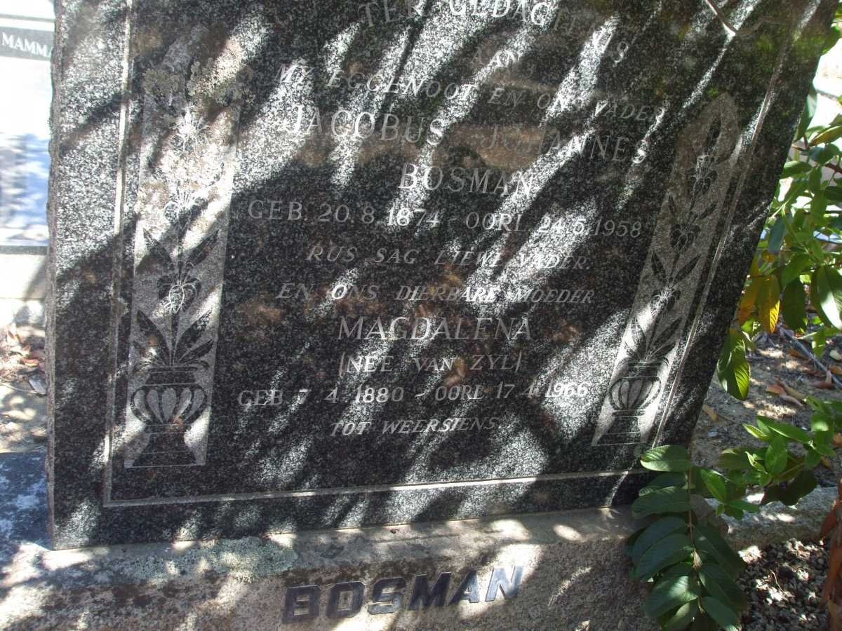 BOSMAN Jacobus Johannes 1874-1958 &amp; Magdalena VAN ZYL 1880-1966