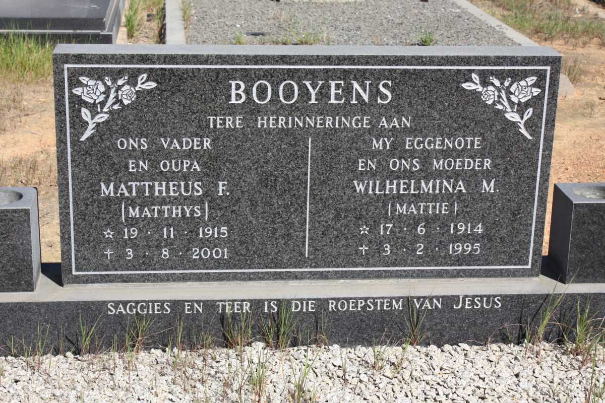 BOOYENS Mattheus F. 1915-2001 &amp; Wilhelmina M 1914-1995
