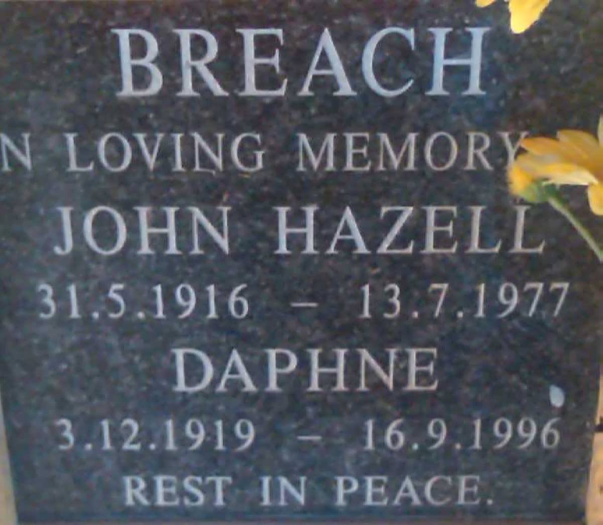 BREACH John Hazell 1916-1977 &amp; Daphne 1919-1996