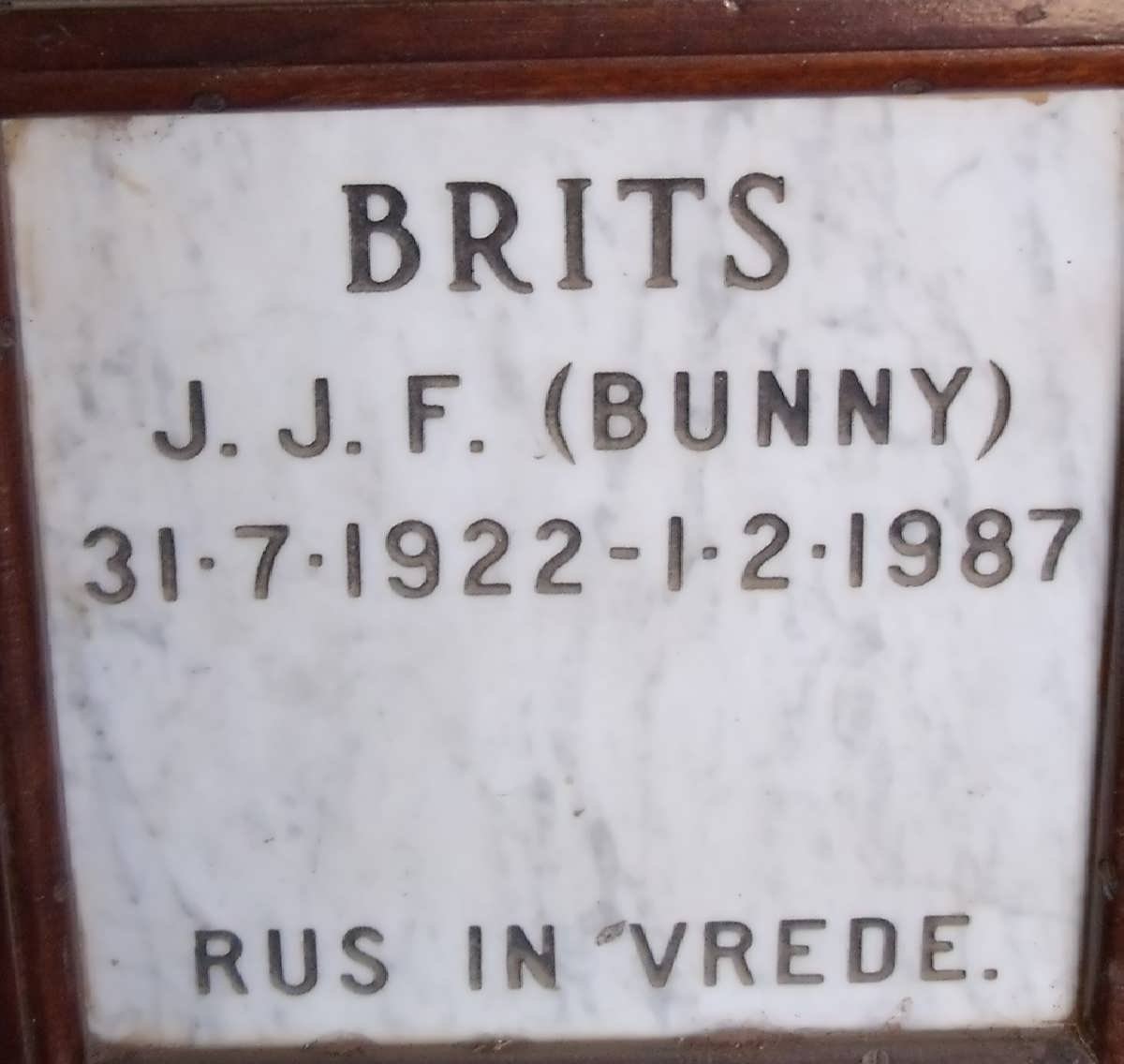 BRITS J.J.F. 1922-1987