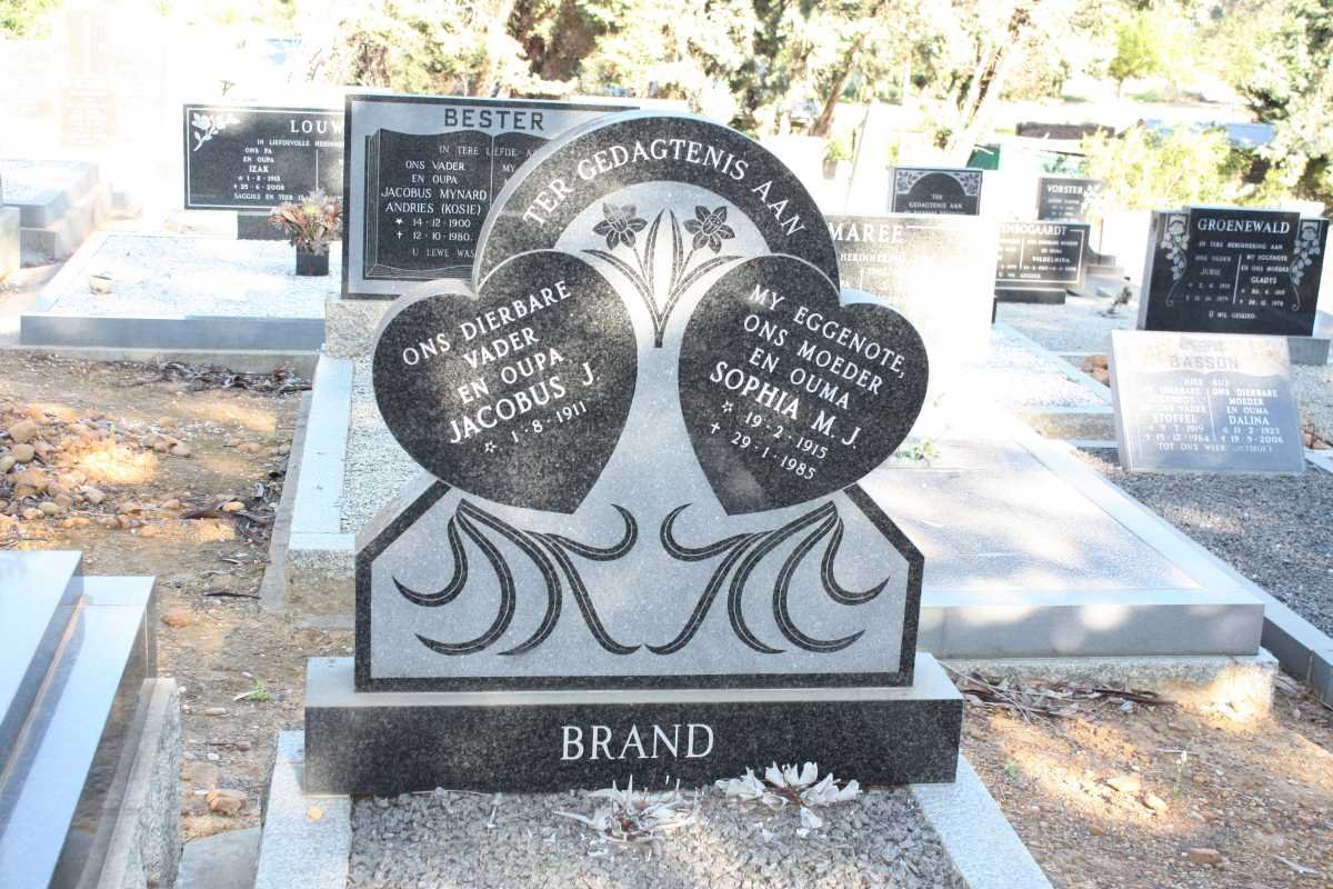BRAND Jacobus J. 1911- &amp; Sophia M.J. 1915-1985