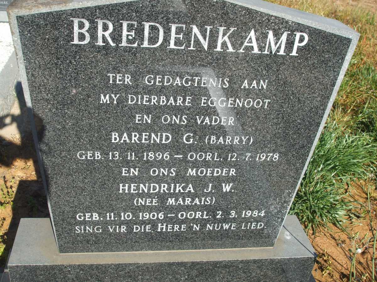 BREDENKAMP Barend G. 1896-1978 &amp; Hendrika J.W. MARAIS 1906-1984