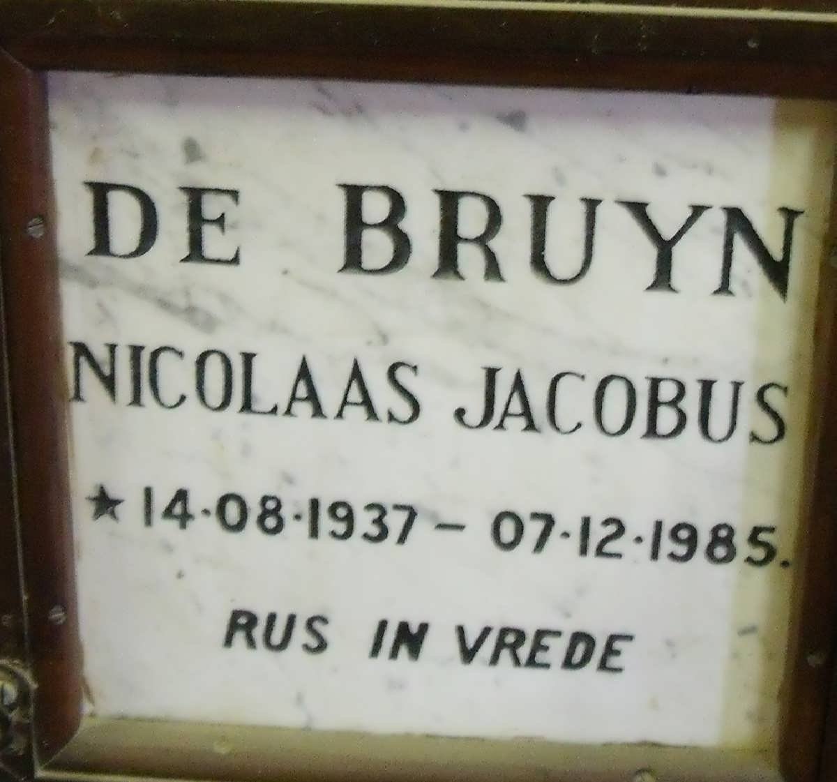 BRUYN Nicolaas Jacobus, de 1937-1985