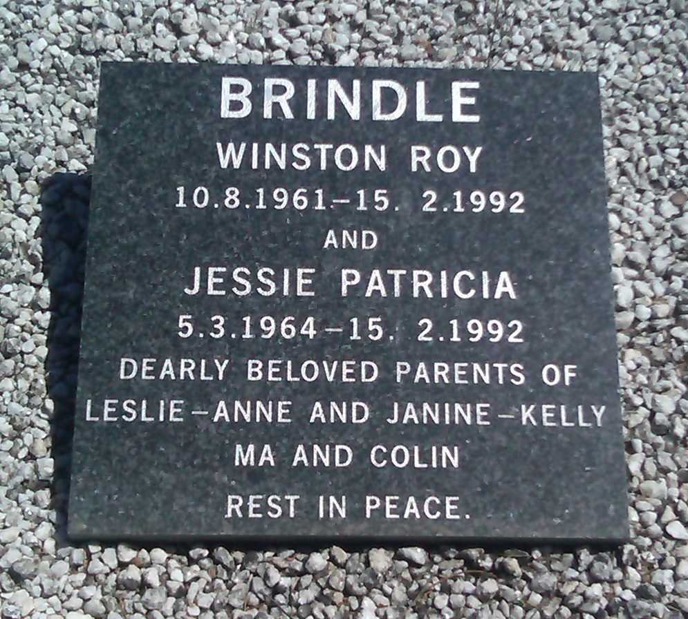 BRINDLE Winston Roy 1961-1982 &amp; Jessie Patricia 1964-1992