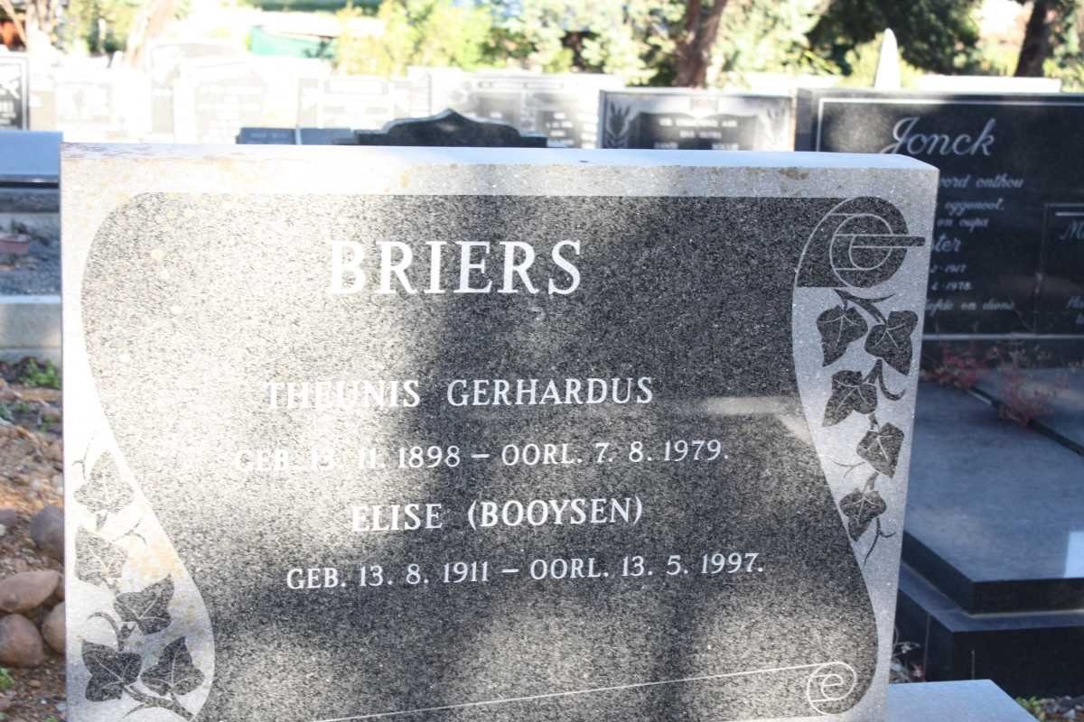 BRIERS Theunis Gerhardus 1898-1979 &amp; Elise BOOYSEN 1911-1997