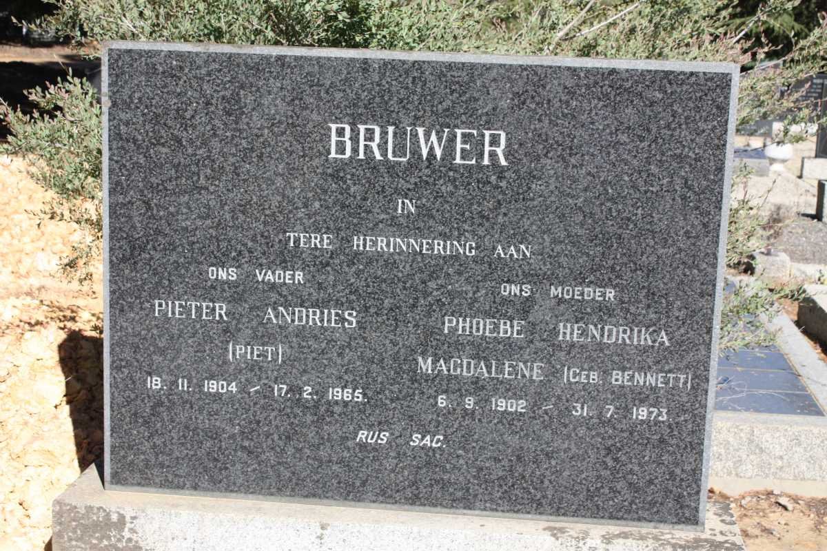 BRUWER Pieter Andries 1904-1965 &amp; Phoebe Hendrika Magdalene BENNETT 1902-1973