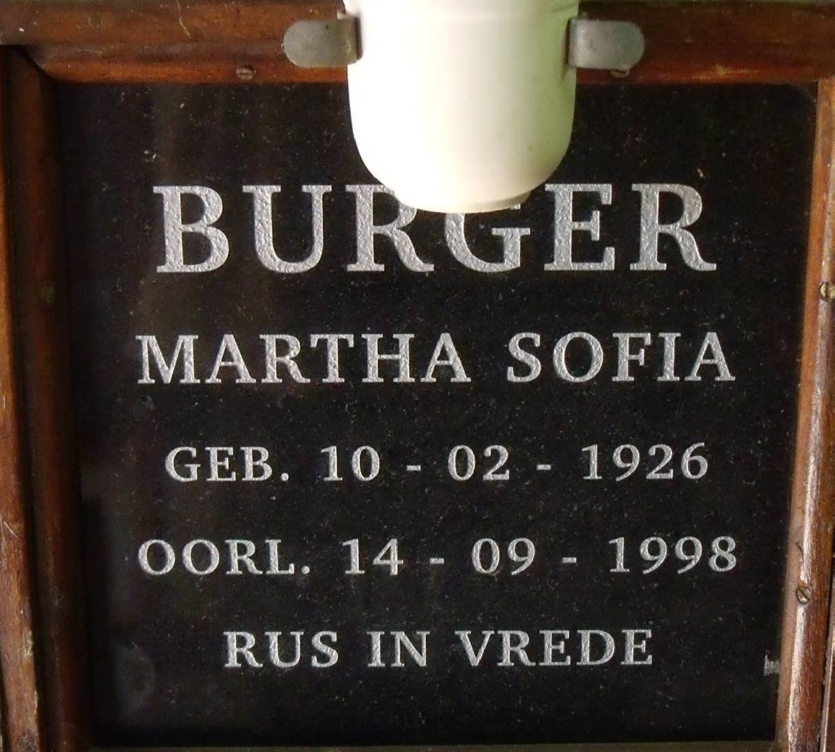 BURGER Martha Sofia 1926-1998