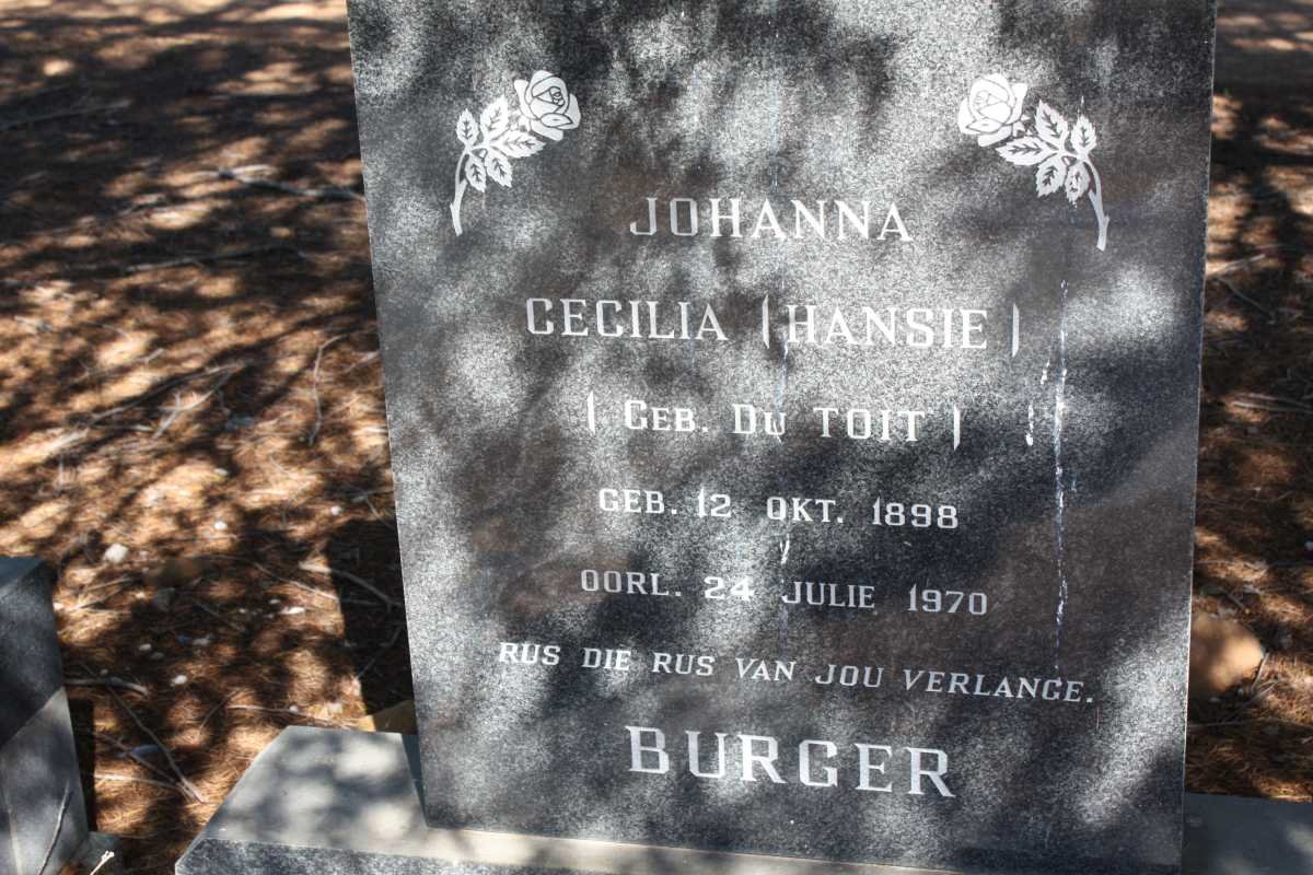 BURGER Johanna Cecilia nee DU TOIT 1898-1970