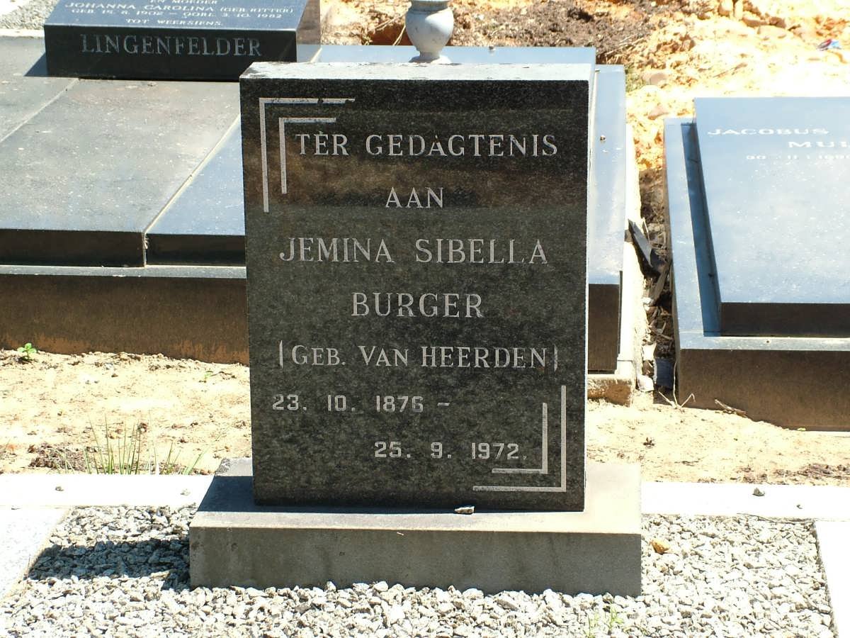 BURGER Jemina Sibella nee VAN HEERDEN 1876-1972