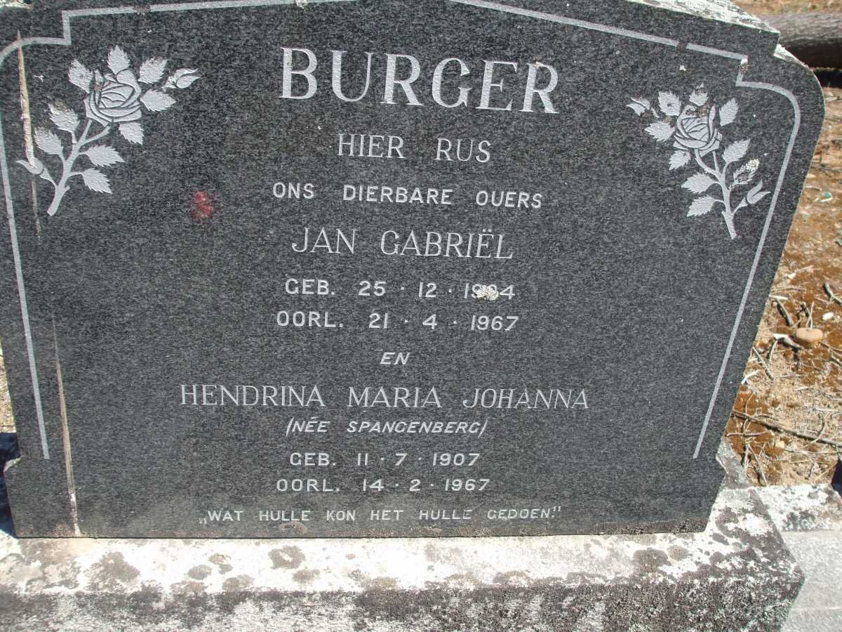 BURGER Jan Gabriël 1904-1967 &amp; Hendrina Maria Johanna SPANGENBERG 1907-1967