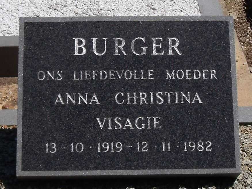 BURGER Anna Christina nee VISAGIE 1919-1982