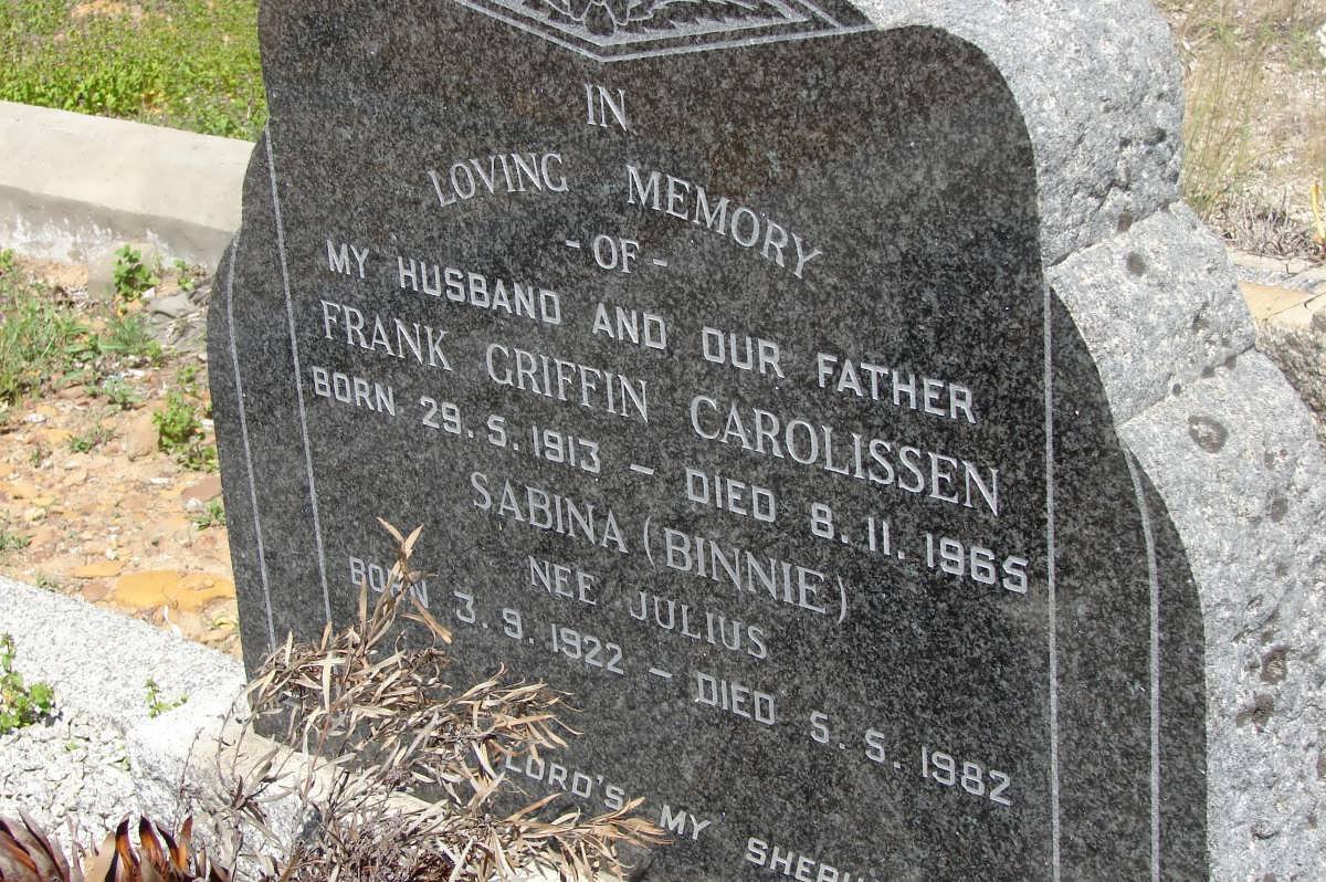 CAROLISSEN Frank Griffin 1913-1965 &amp; Sabina JULIUS 1922-1982