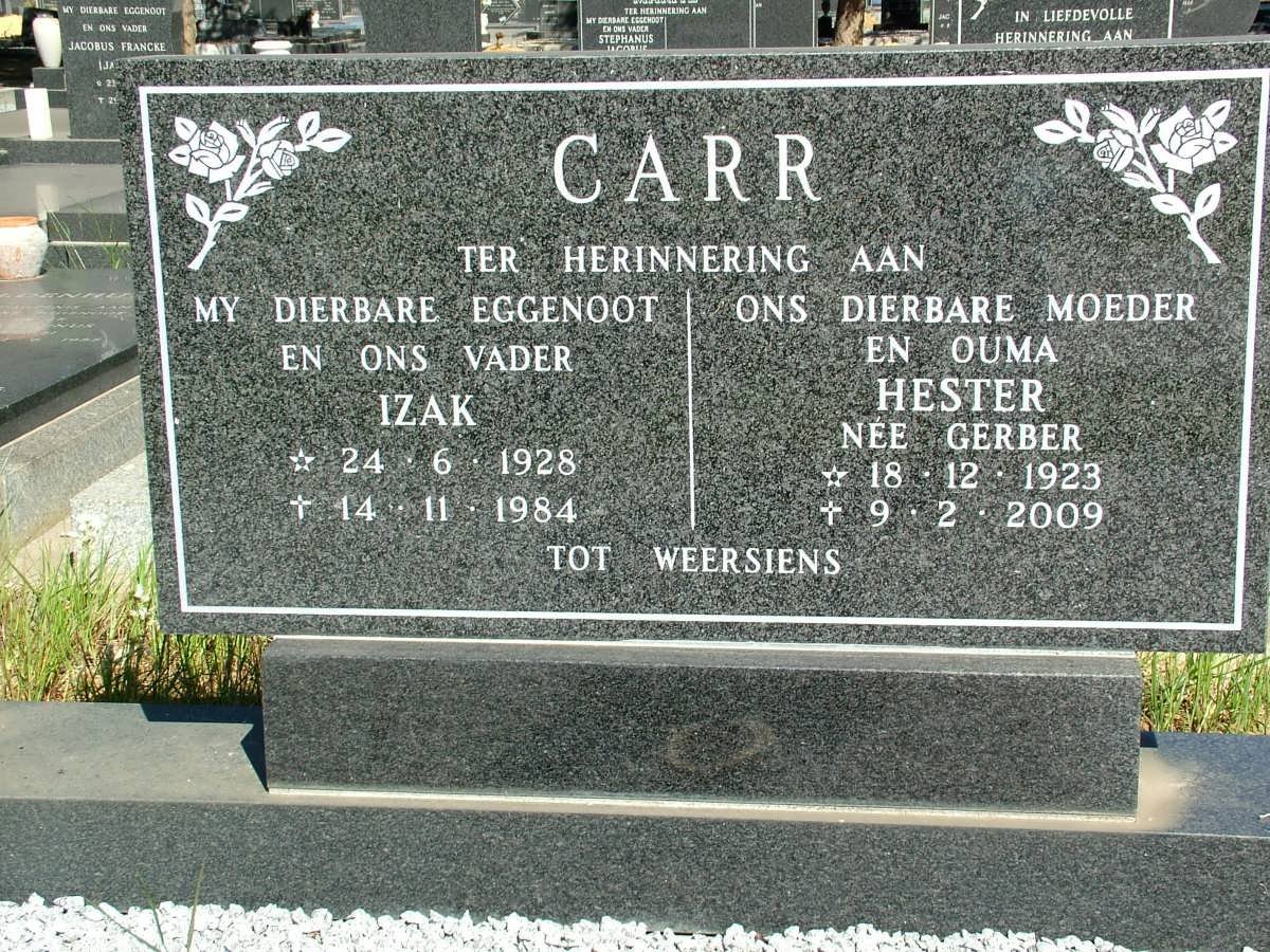 CARR Izak 1928-1984 &amp; Hester GERBER 1923-2009 :: CARR Yolandi 1987-1987