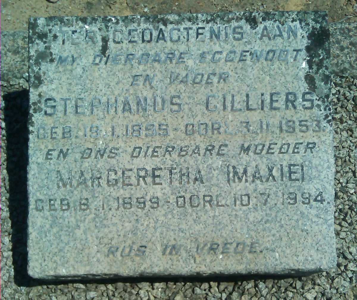 CILLIERS Stephanus 1895-1953 &amp; Margaretha 1899-1994