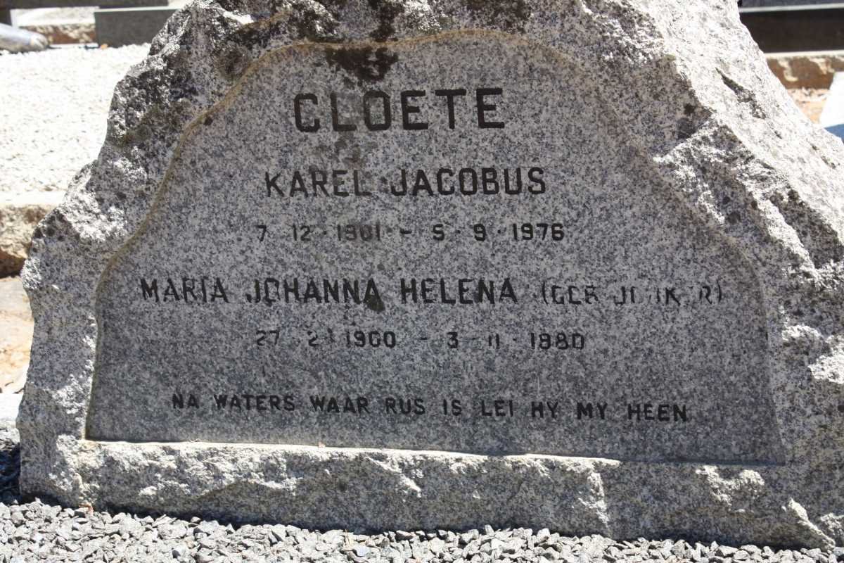 CLOETE Karel Jacobus 1901-1978 &amp; Maria Johanna Helena JONKER 1900-1980