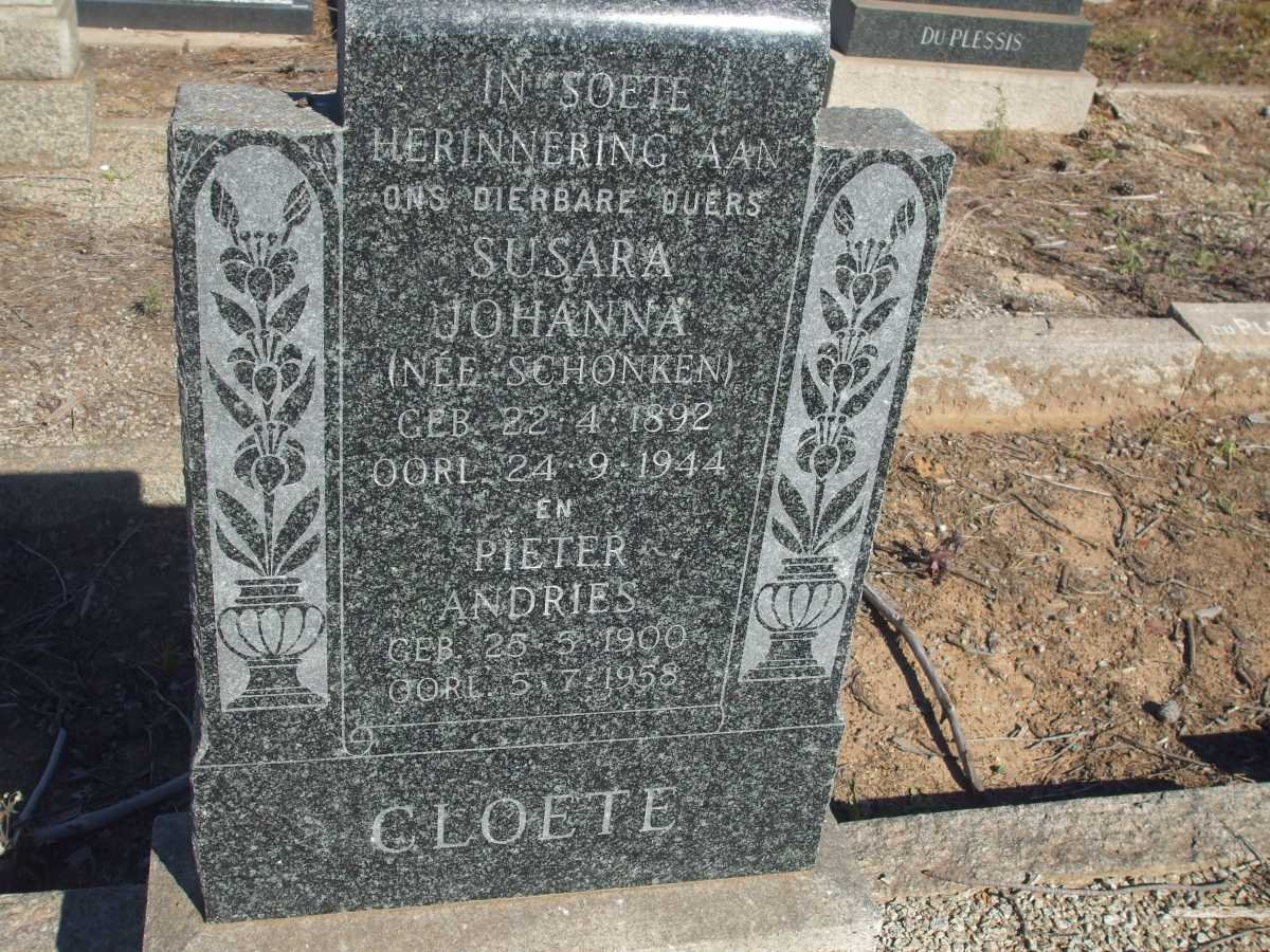 CLOETE Pieter Andries 1900-1958 &amp; Susara Johanna SCHONKEN 1892-1944