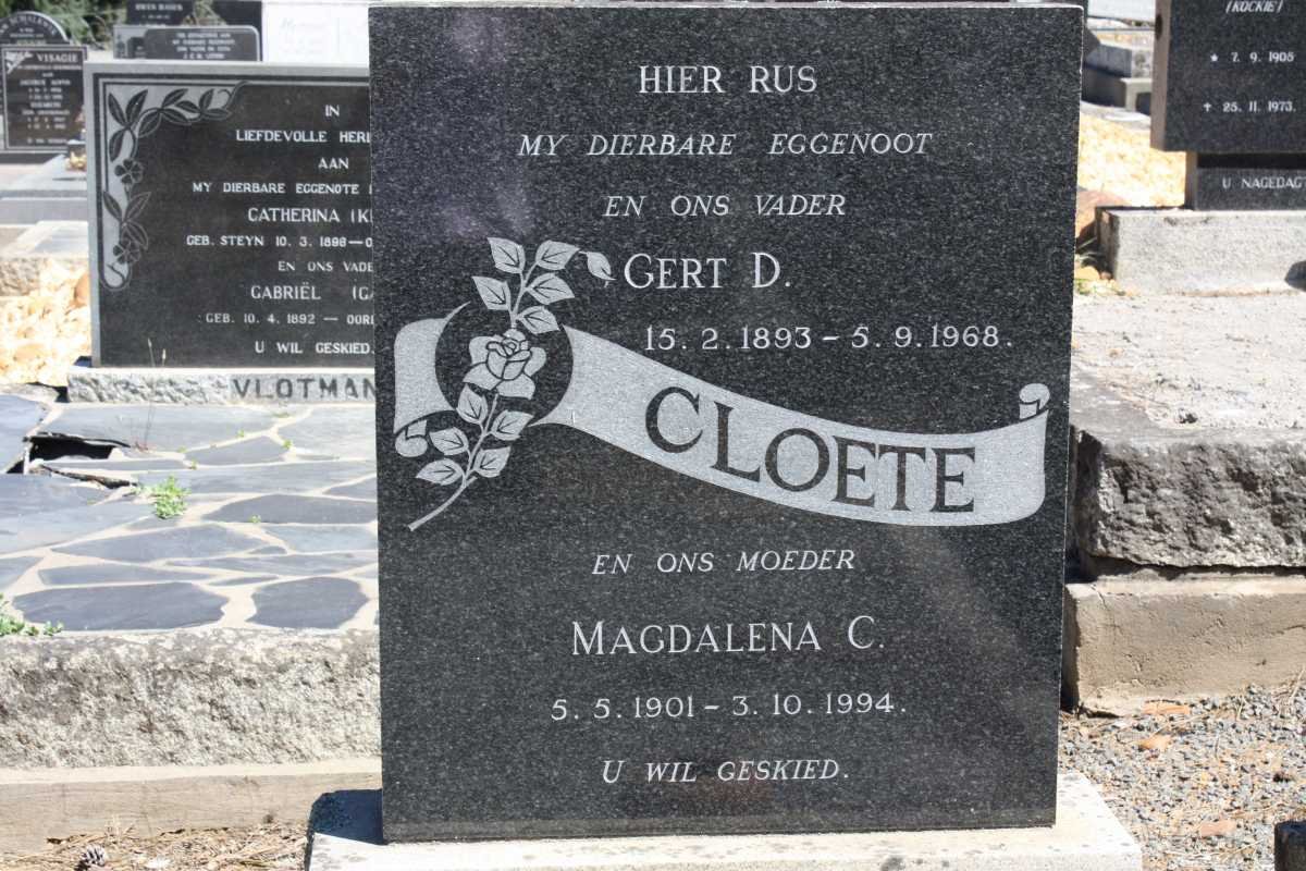 CLOETE Gert D. 1893-1968 &amp; Magdalena C. 1901-1994