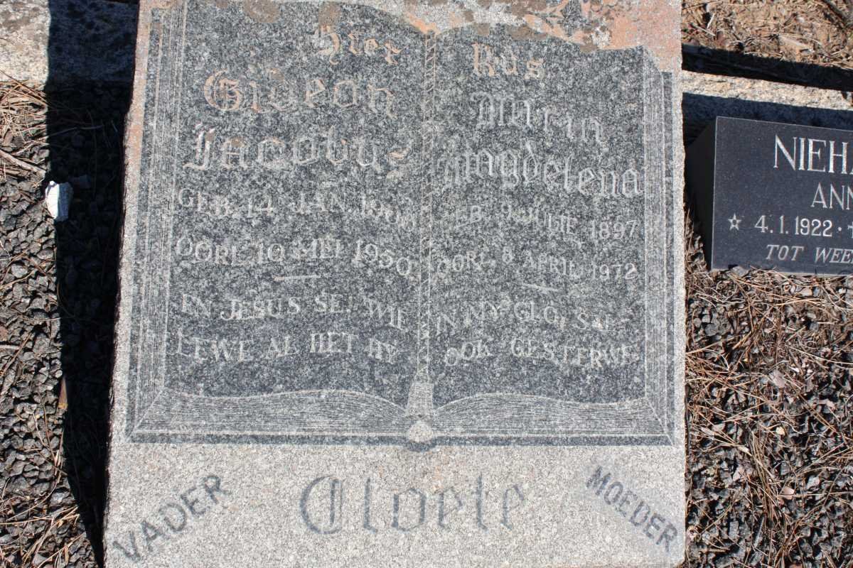 CLOETE Gideon Jacobus 1900-1950 &amp; Maria Magdalena 1897-1972