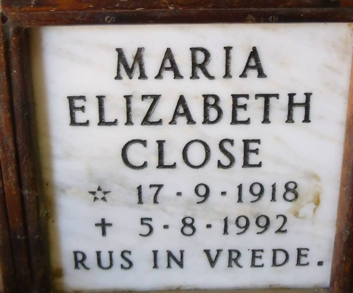 CLOSE Maria Elizabeth 1918-1992