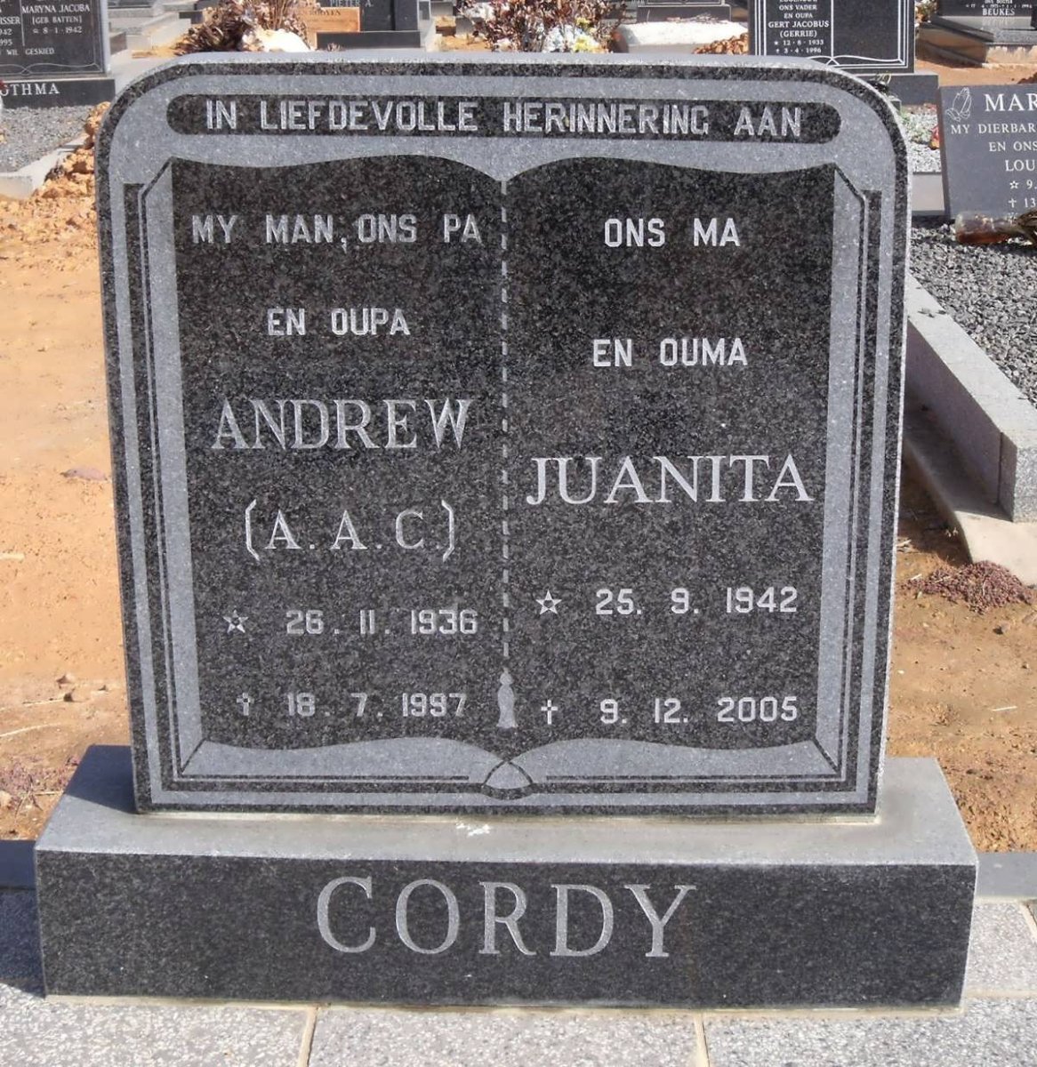 CORDY A.A.C. 1936-1997 &amp; Juanita 1942-2005