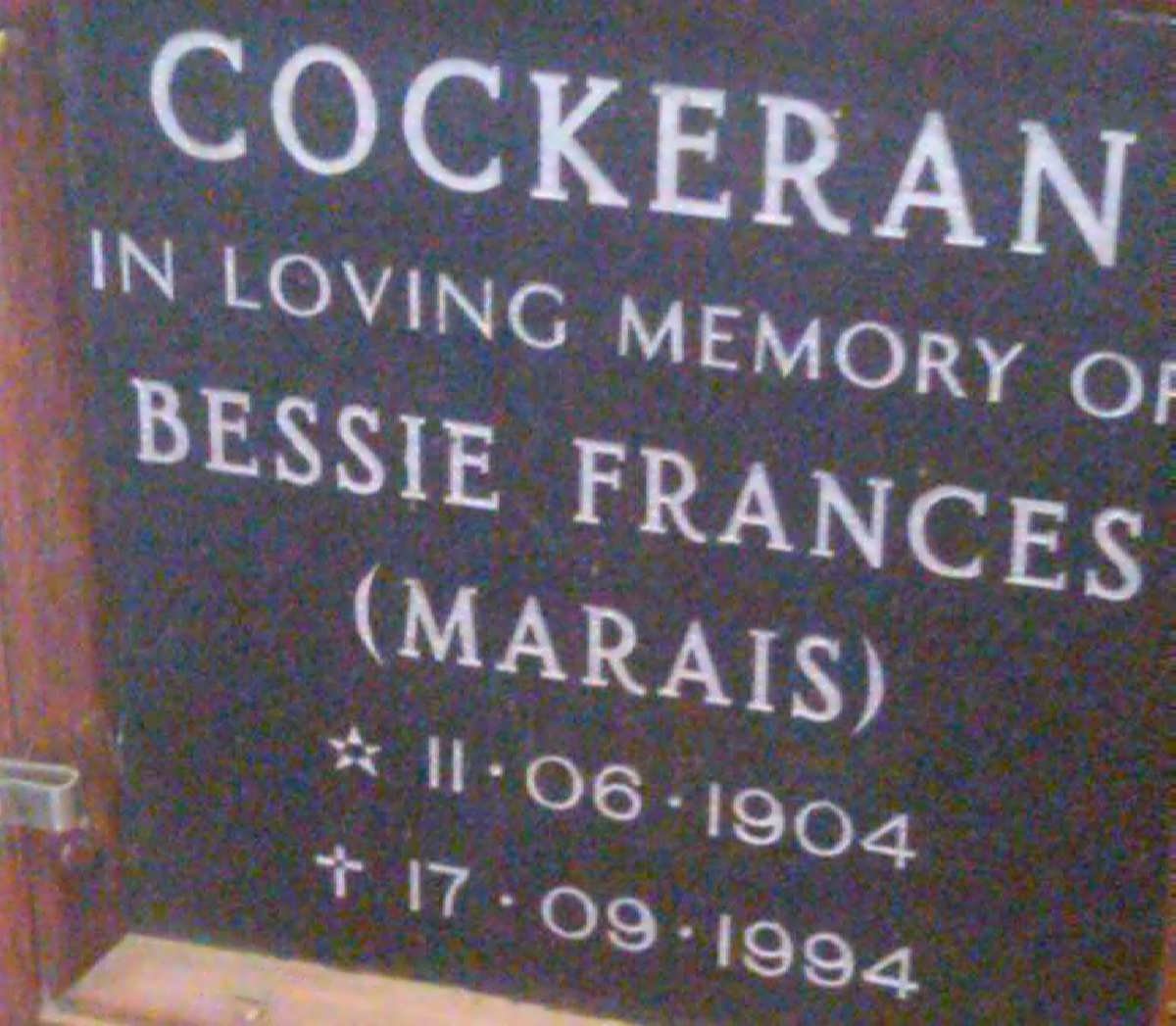 COCKERAN Bessie Frances nee MARIAS 1904-1994