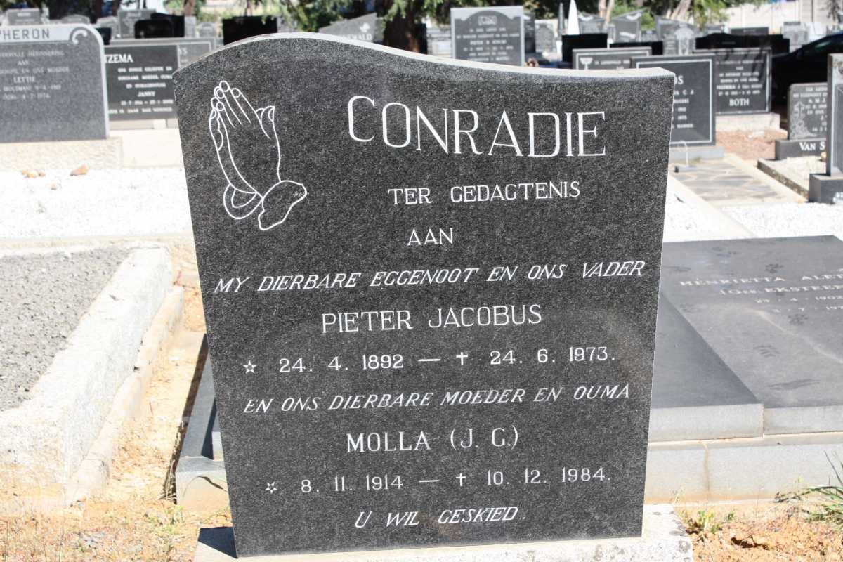 CONRADIE Pieter Jacobus 1892-1973 &amp; J.G. 1914-1984