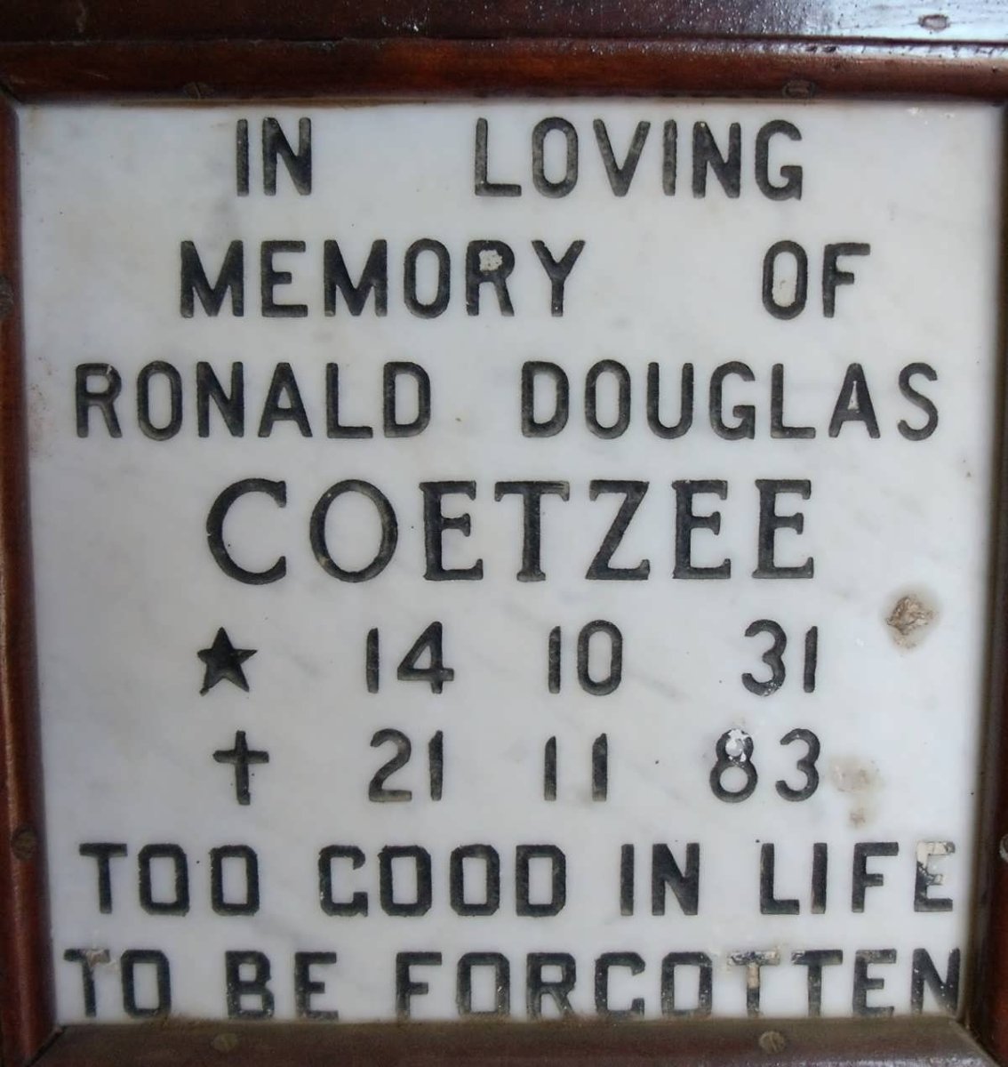 COETZEE Ronald Douglas 1931-1983